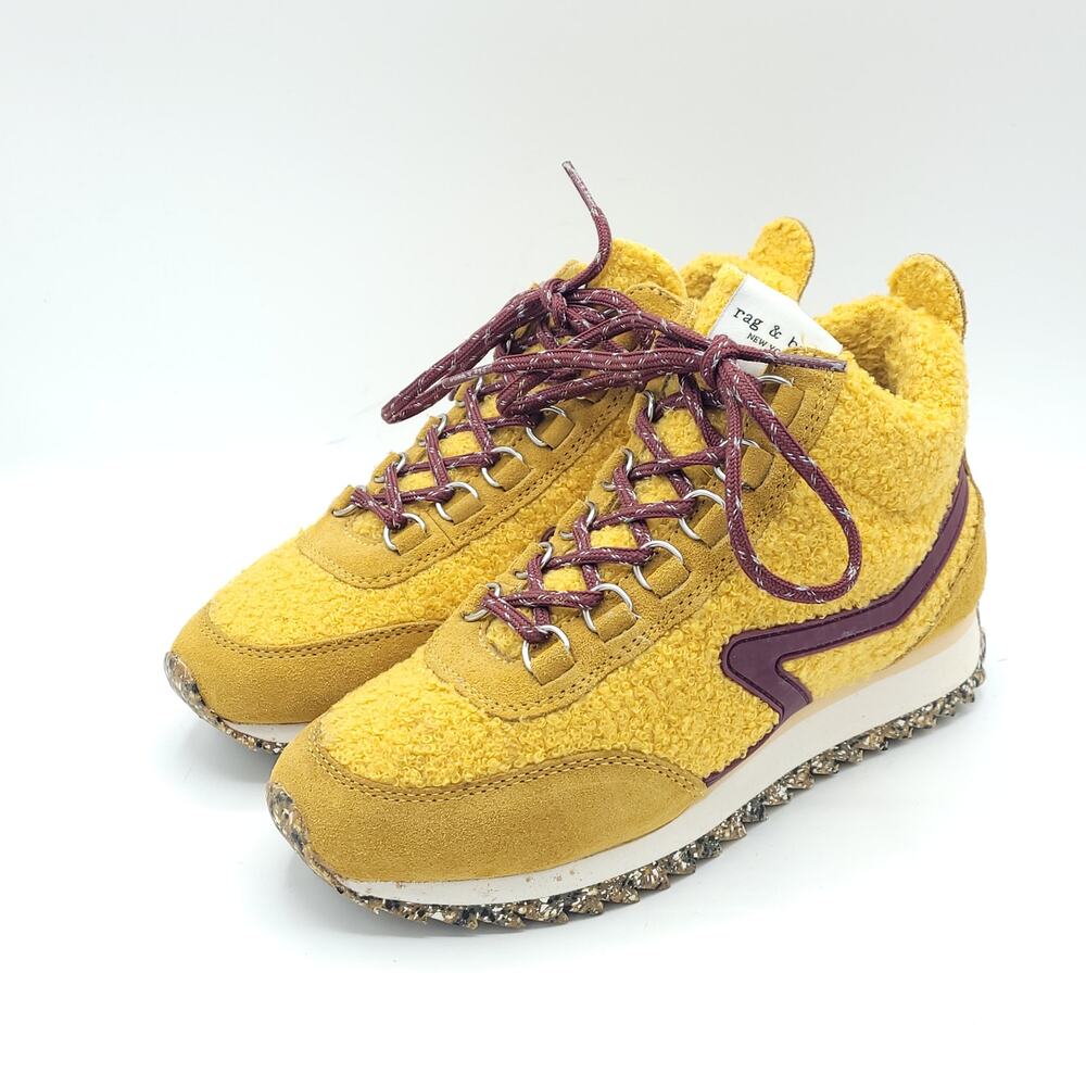 Rag & Bone Retro Hiker Sherpa yellow purple zigzag fuzzy women's size 6